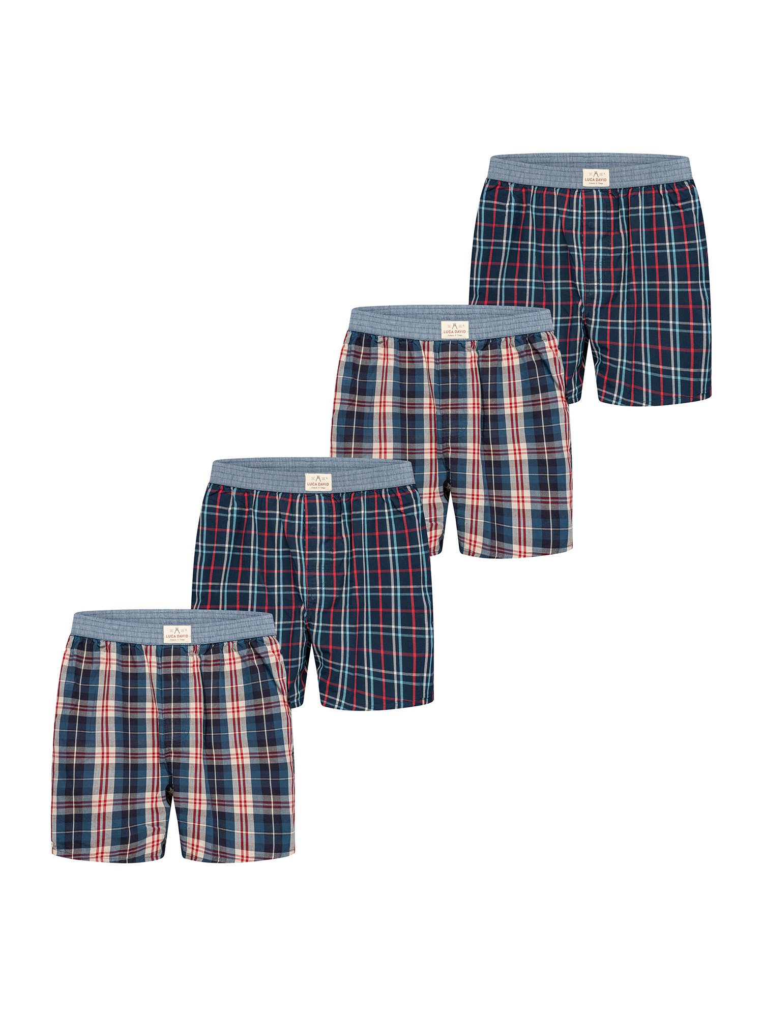 Luca David Boxer Karos (4-St) Multipack Sparpack 4er-Pack Boxershorts Herren Männer Baumwolle