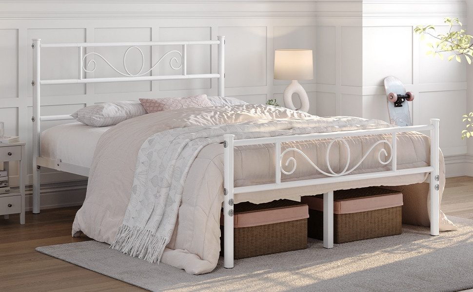 Yaheetech Bettgestell Metallbett mit Kopfteil, Einzelbett/Doppelbett günstig online kaufen