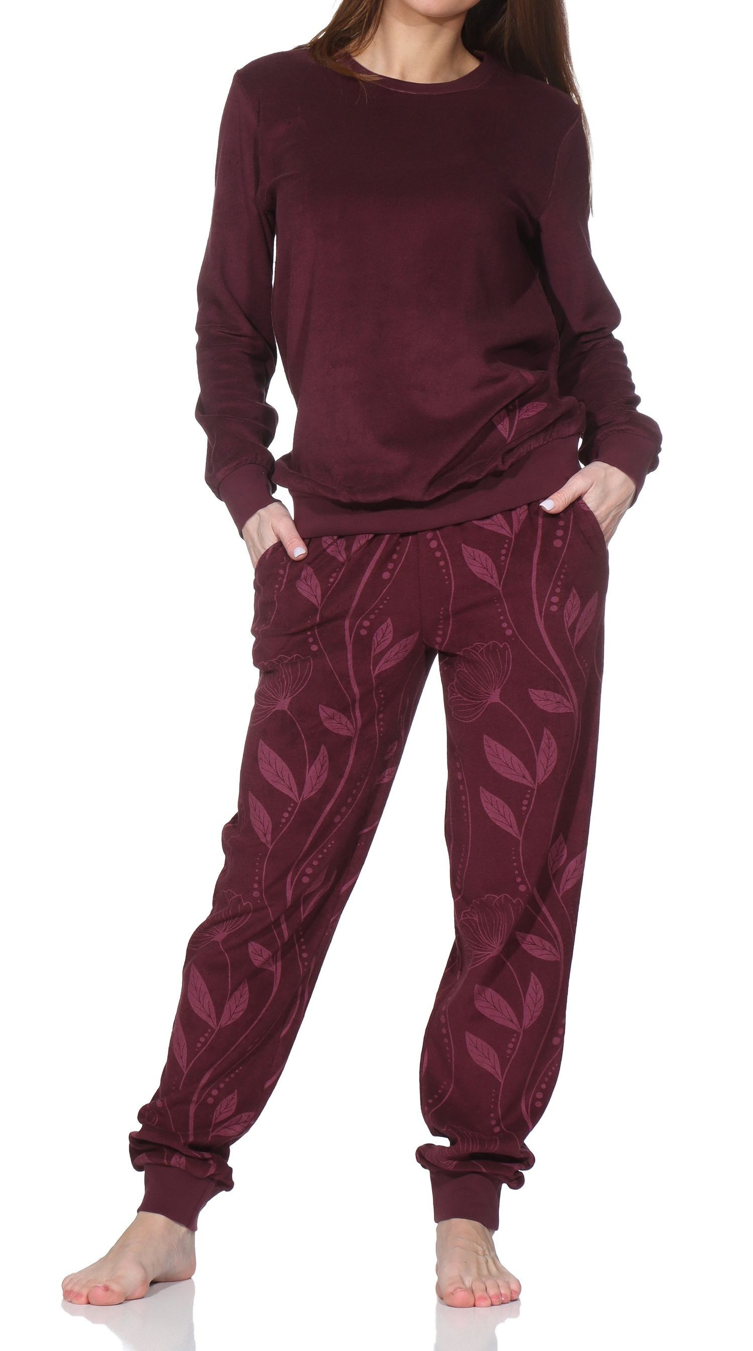 Normann Pyjama Normann Damen Frottee Schlafanzug lang mit Bündchen in edler Optik – Bild 2 von 5