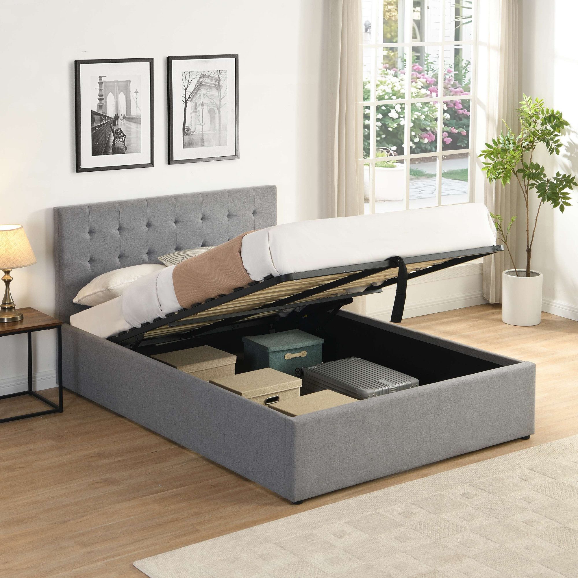 OTTO home Polsterbett Hamar, mit Bettkasten, Stauraum, bis 250 KG belastbar (Liegefläche 140x200cm oder 120x200cm), mit Lattenrost und Knopfsteppung im Kopfteil