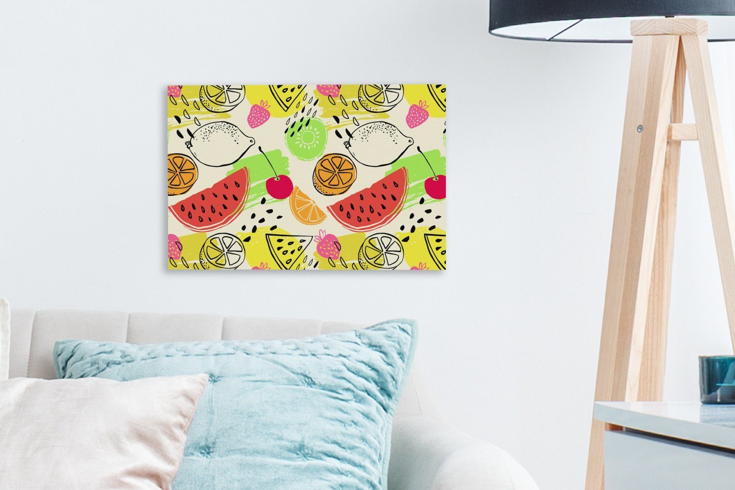 Aufhängefertig, cm St), Leinwandbilder, Grün, - Gelb Wanddeko, OneMillionCanvasses® - Wandbild (1 30x20 Farben - Obst Leinwandbild