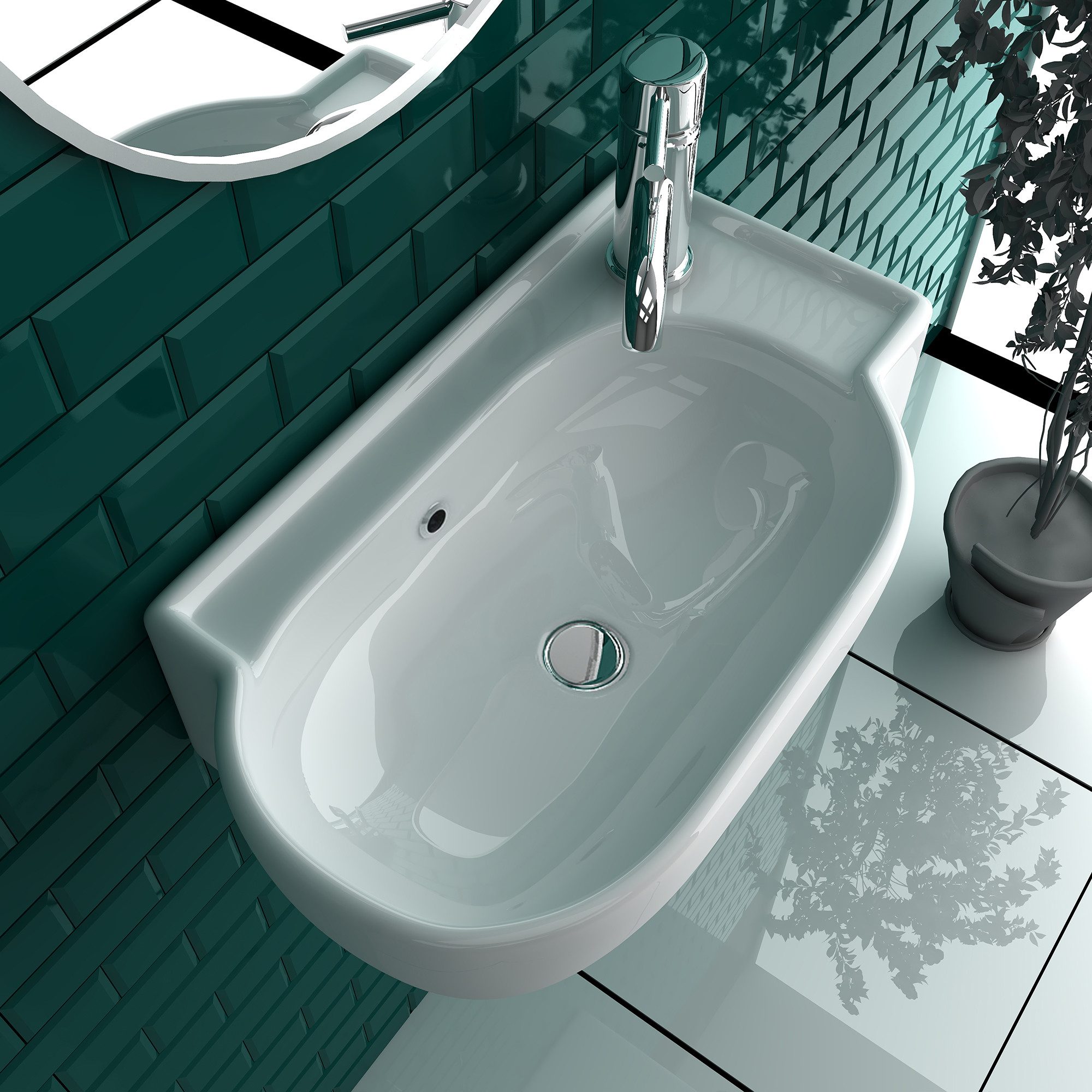 Alpenberger Waschbecken Oval Waschschüssel – Waschtisch Handwaschbecken Hängewaschbecken (Waschbecken Wandmontage, Bad Waschbecken), Kleines Waschbecken Gäste W – Bild 4 von 5