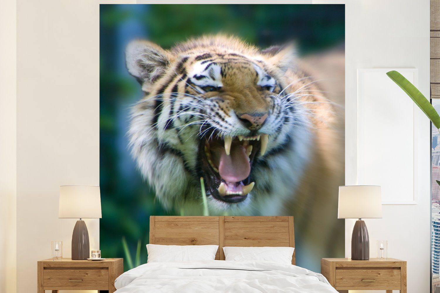 MuchoWow Fototapete Tiger - Dschungel - Kopf, Matt, bedruckt, (3 St), Vliestapete für Wohnzimmer Schlafzimmer Küche, Fototapete