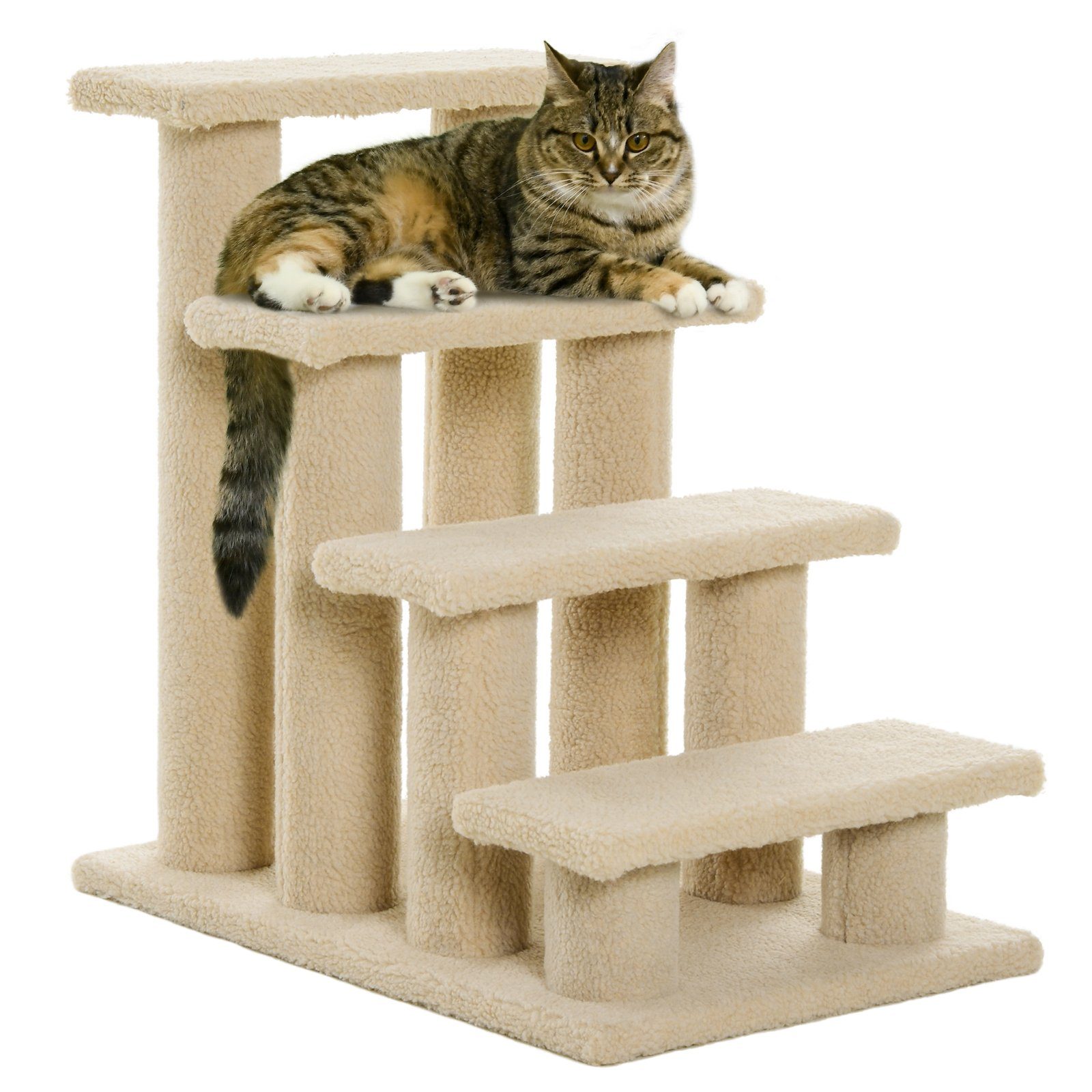 PawHut Kratzbaum Tiertreppe Katzentreppe Hundetreppe 4 Stufen Beige, 63.5L x 43B x 60H cm