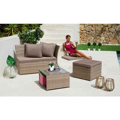 KONIFERA Gartenlounge-Set Marseille, (8-tlg), Sofa, Tisch 57x57 cm, Hocker, Polyrattan