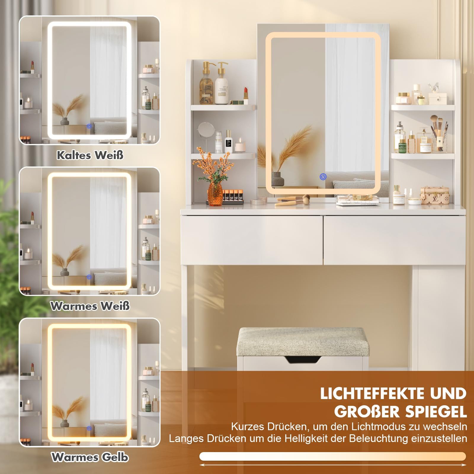 LOVONLIVE Schminktisch Eleganter LED-Schminktisch mit Spiegel, günstig online kaufen