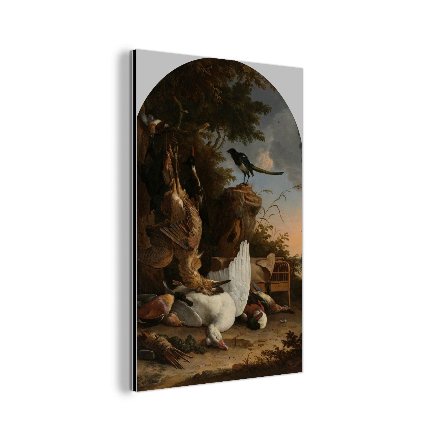 MuchoWow Metallbild Wanddekoration Metall Metallbild Wandkunst Jagd mit einer Elster auf, (1 St)
