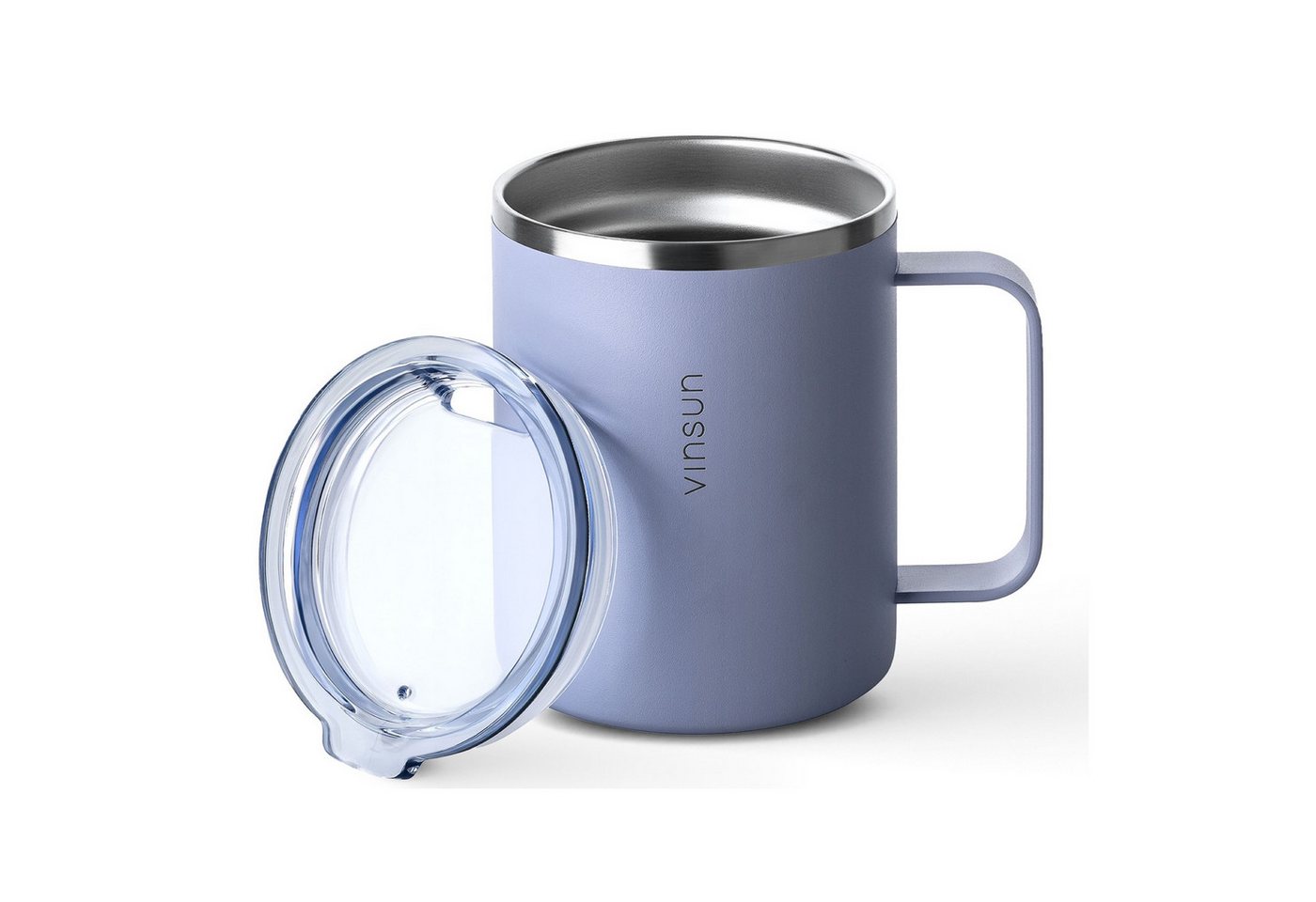 Vinsun Thermobecher Edelstahl Isolierbecher 350ml - Kaffeebecher mit Henkel und Deckel, 2-tlg., Edelstahl, Doppelwandig isoliert, BPA frei, bruchfest, Kalt- und Heißgetränke