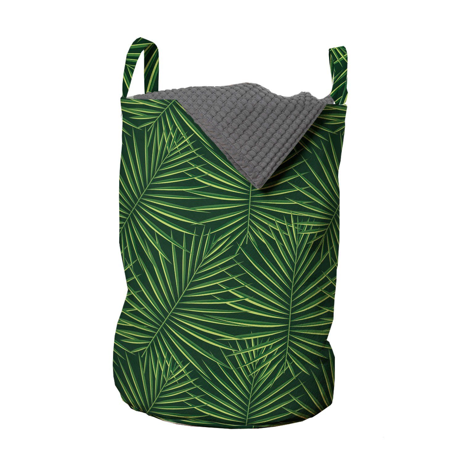 Abakuhaus Wäschesäckchen Wäschekorb mit Griffen Kordelzugverschluss für Waschsalons, Dschungel-Laub Palm Leaf Monochrome