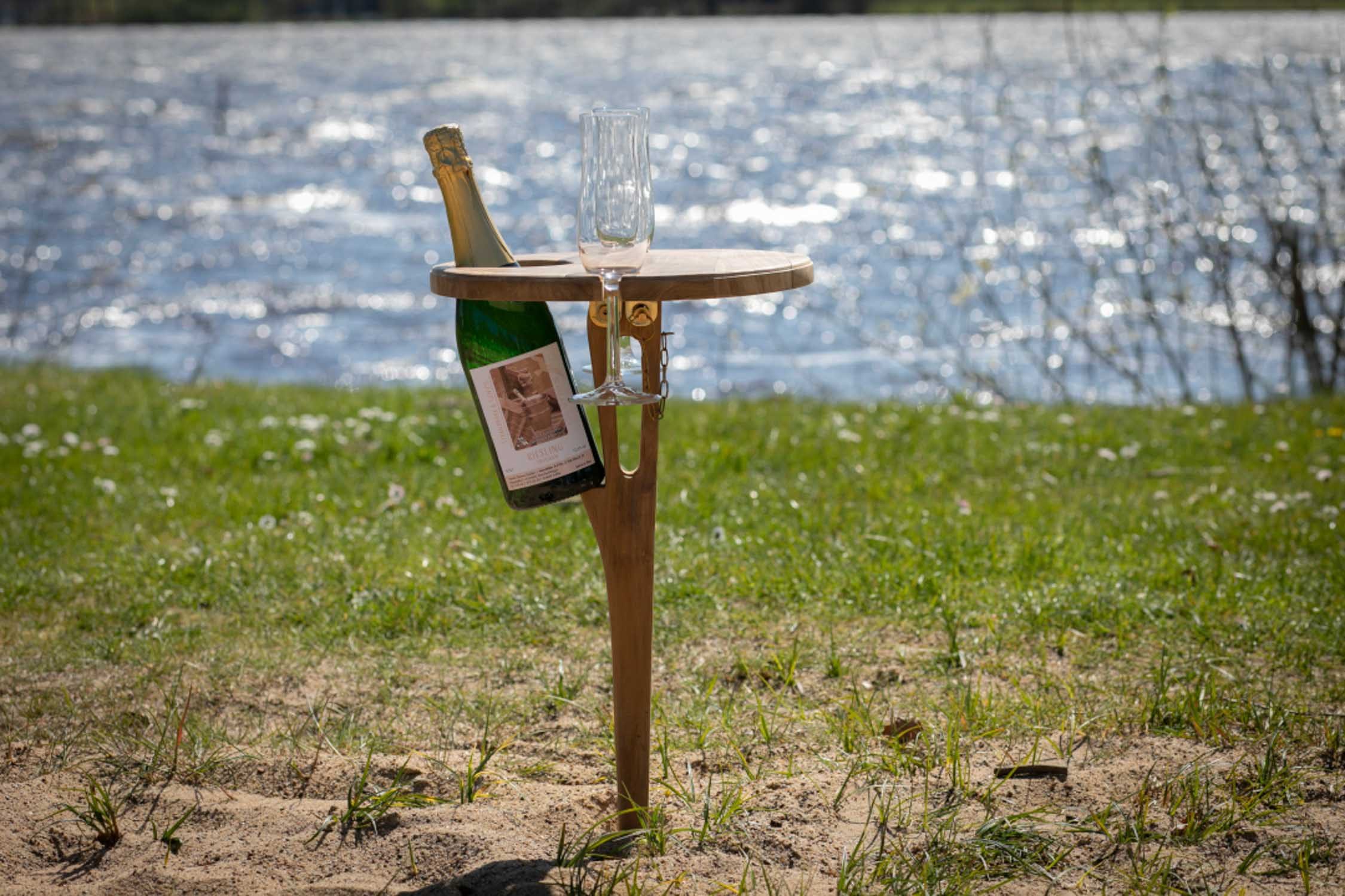 MR.DEKO Weinflaschenhalter Getränkehalter Poole Teak