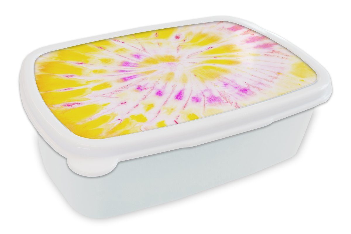 MuchoWow Lunchbox Sommer - Krawattenfärbung - Gelb, Kunststoff, (2-tlg), Brotbox für Kinder und Erwachsene, Brotdose, für Jungs und Mädchen weiß
