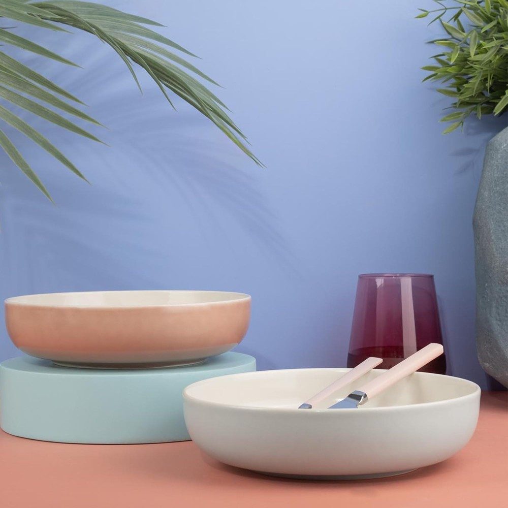 Kütahya Porselen Suppenteller Modern Schüssel Set 2tlg 20 cm Blau, Porzellan glänz