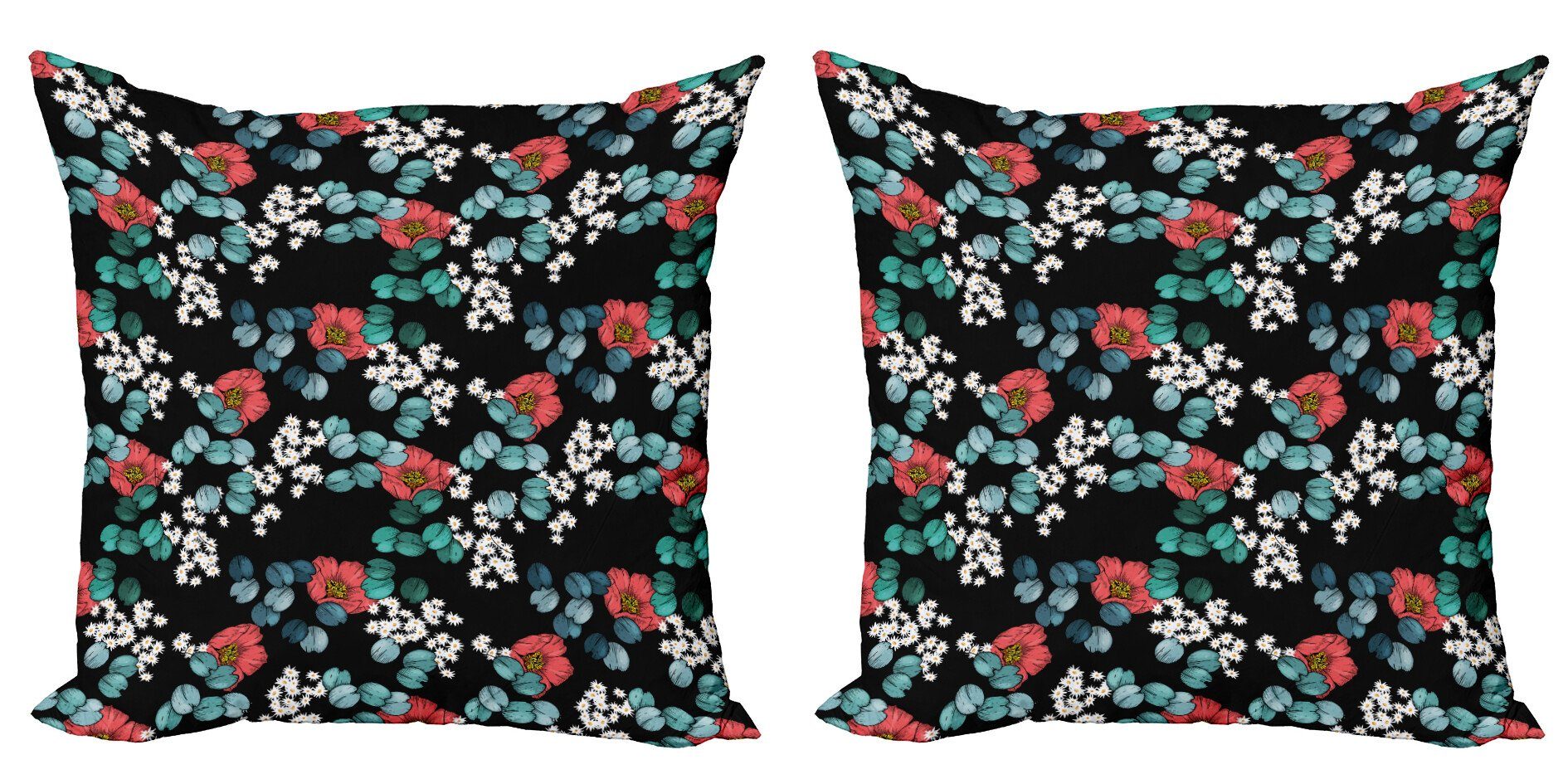 Kissenbezüge Accent Kunst Gänseblümchen (2 Peony Blumen und Stück), Modern Blätter Digitaldruck, Abakuhaus Doppelseitiger