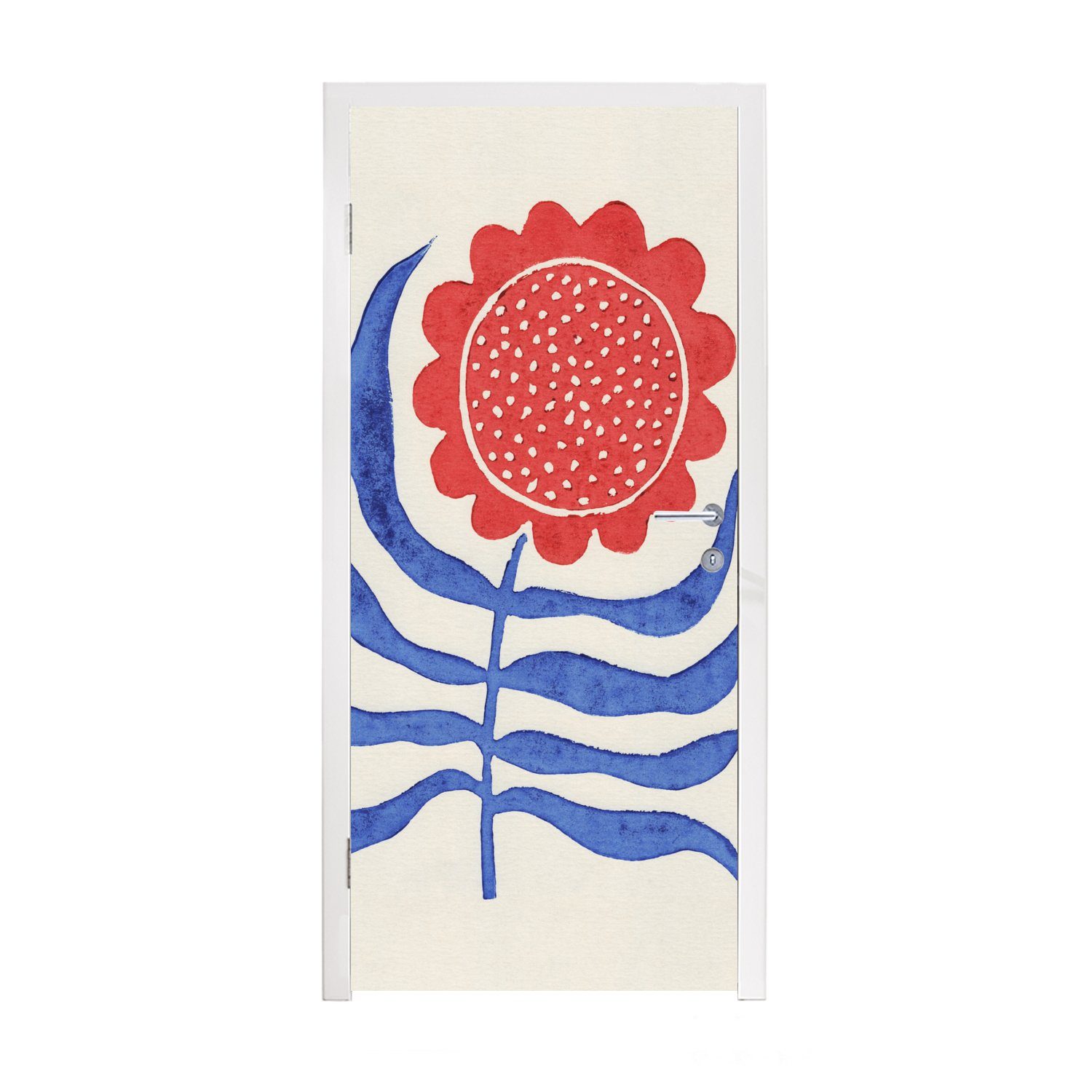 cm - Matt, 75x205 Tür, Blau, - St), - Fototapete Rot Türaufkleber, Pflanze Türtapete für bedruckt, (1 MuchoWow Blume