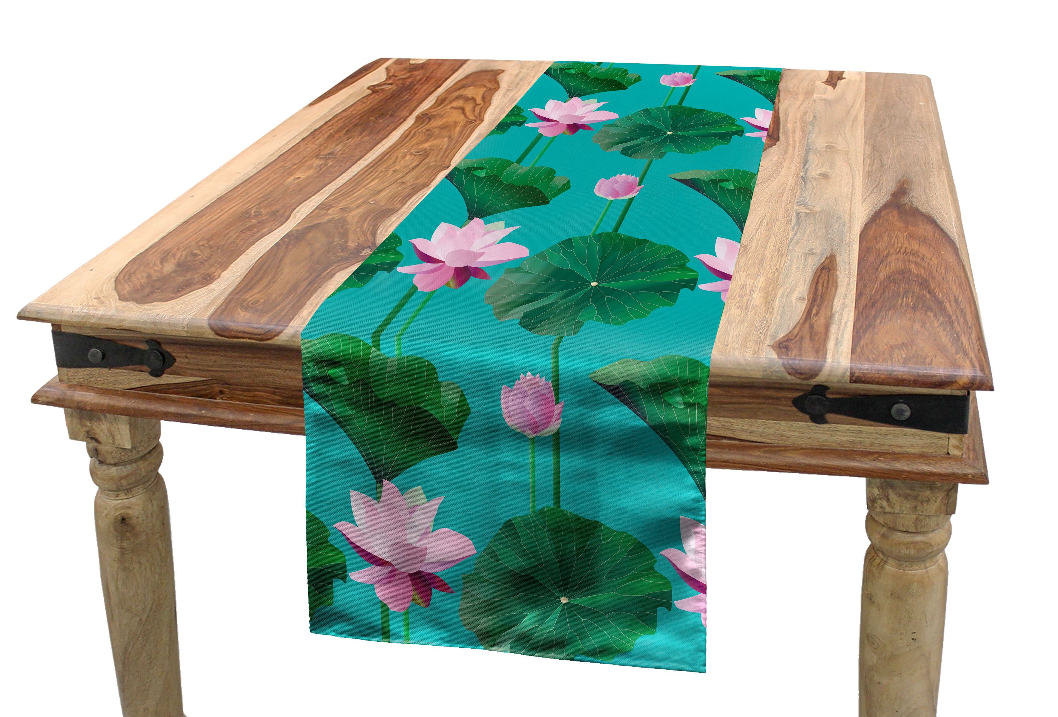 Abakuhaus Tischläufer Esszimmer Küche Rechteckiger Dekorativer Tischläufer, Blau Und Pink Lotus-Blätter
