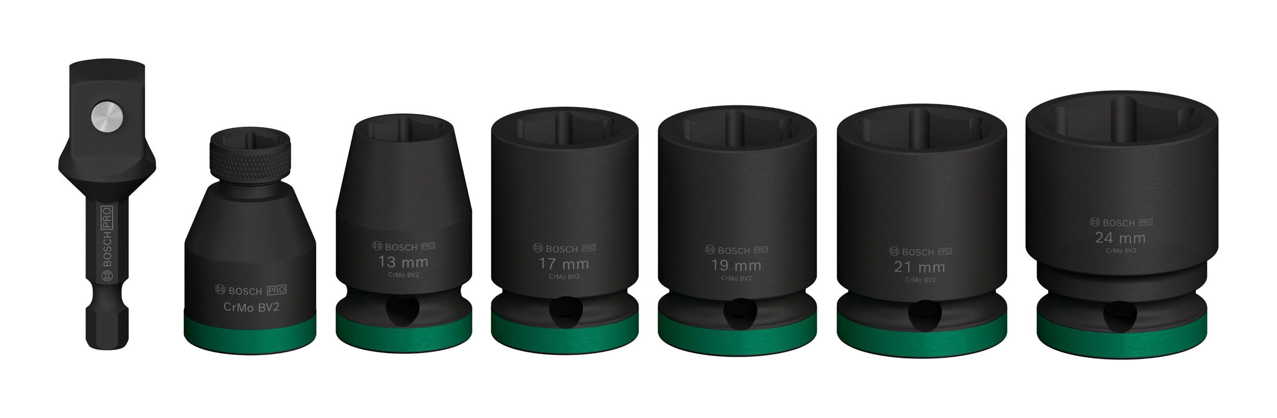 BOSCH Stecknuss Pro Impact Socket, 7 Teile, Steckschlüsseleinsätze-Set mit Adapter, 1/2 Zoll, Standard, 7­teilig