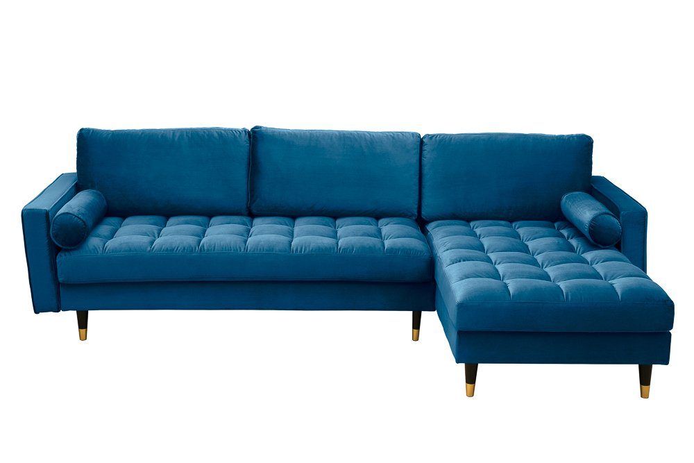 riess-ambiente Ecksofa COZY / Kissen Couch · VELVET · blau 260cm inkl. schwarz · petrol Samt L-Form Wohnzimmer Federkern · Teile, Barock Einzelartikel · gold, 1