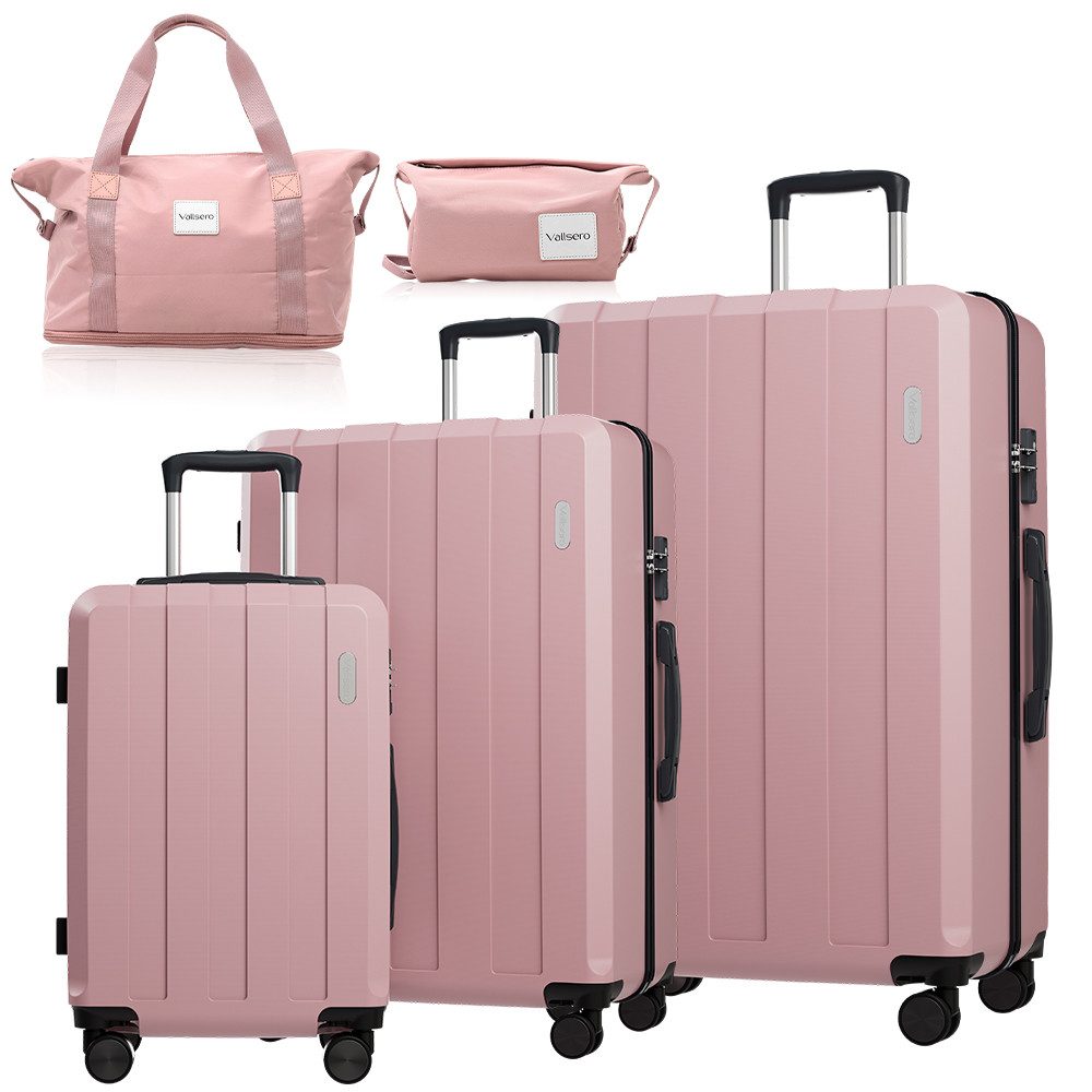 VALLSERO Trolleyset Koffer-Set( M,L,XL) Hartschalen-Koffer, Rollkoffer 5-teiliges Set, Handgepäck 4 Rollen, ABS-Material, Schwarz/Pink