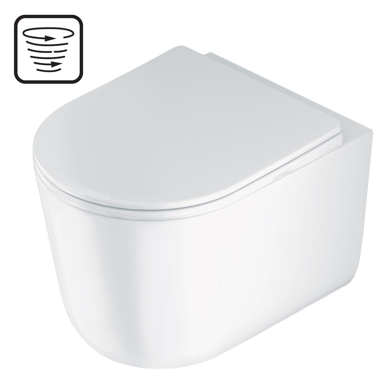 Deante Tiefspül-WC Wand WC Weiß D-Form Tiefspüler mit Wirbelspülung und Softclose Sitz, Komplett-Set