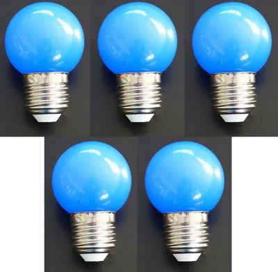 Lichtideen LED-Leuchtmittel 7360 LED Tropfen Lampe 1 Watt blau Sockel E-27 5-er SET, E27, Blau