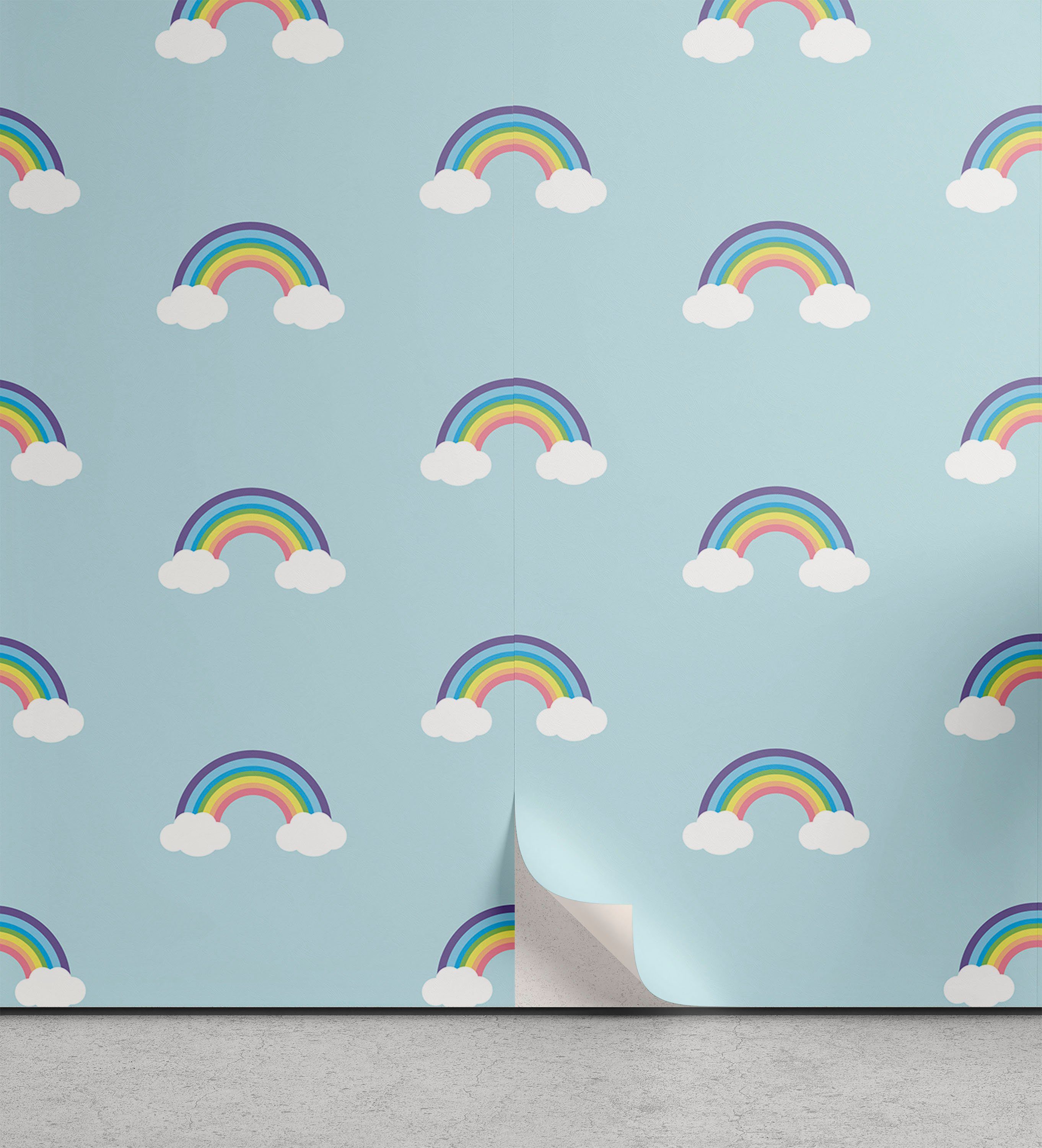 Abakuhaus Vinyltapete selbstklebendes Wohnzimmer Küchenakzent, Regenbogen Simplistic Nursery Wolken