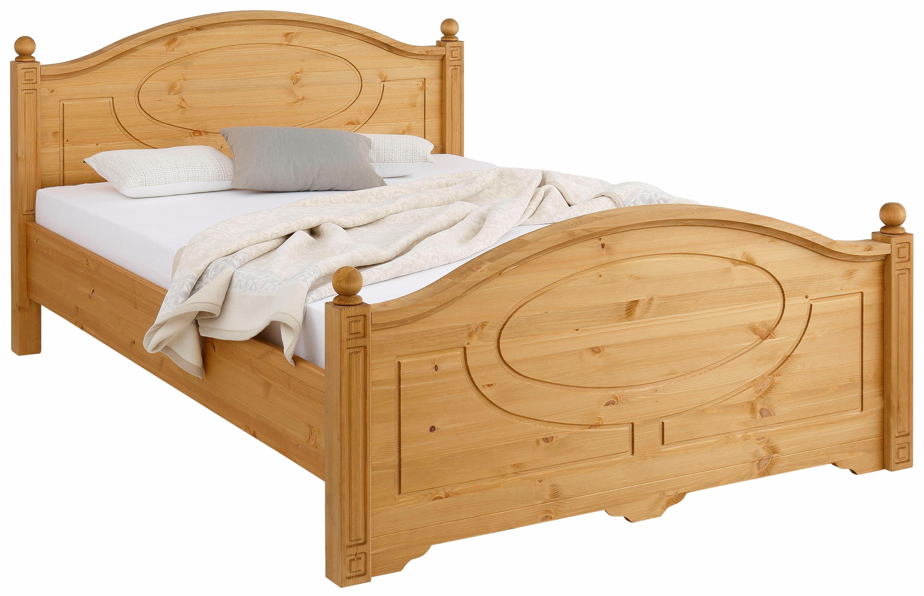 Landhausbett Toskania aus Massivholz mit geschwungenem Kopf- und Fußteil in verschiedenen Größen