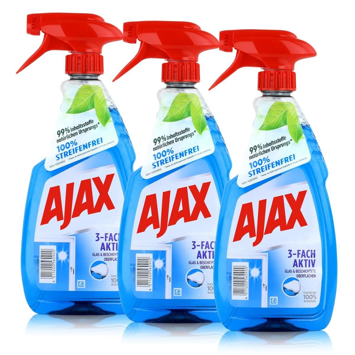 & Oberflächen Glasreiniger Beschichtete AJAX Glas Ajax Pac - Glasreiniger Für (3er 500ml