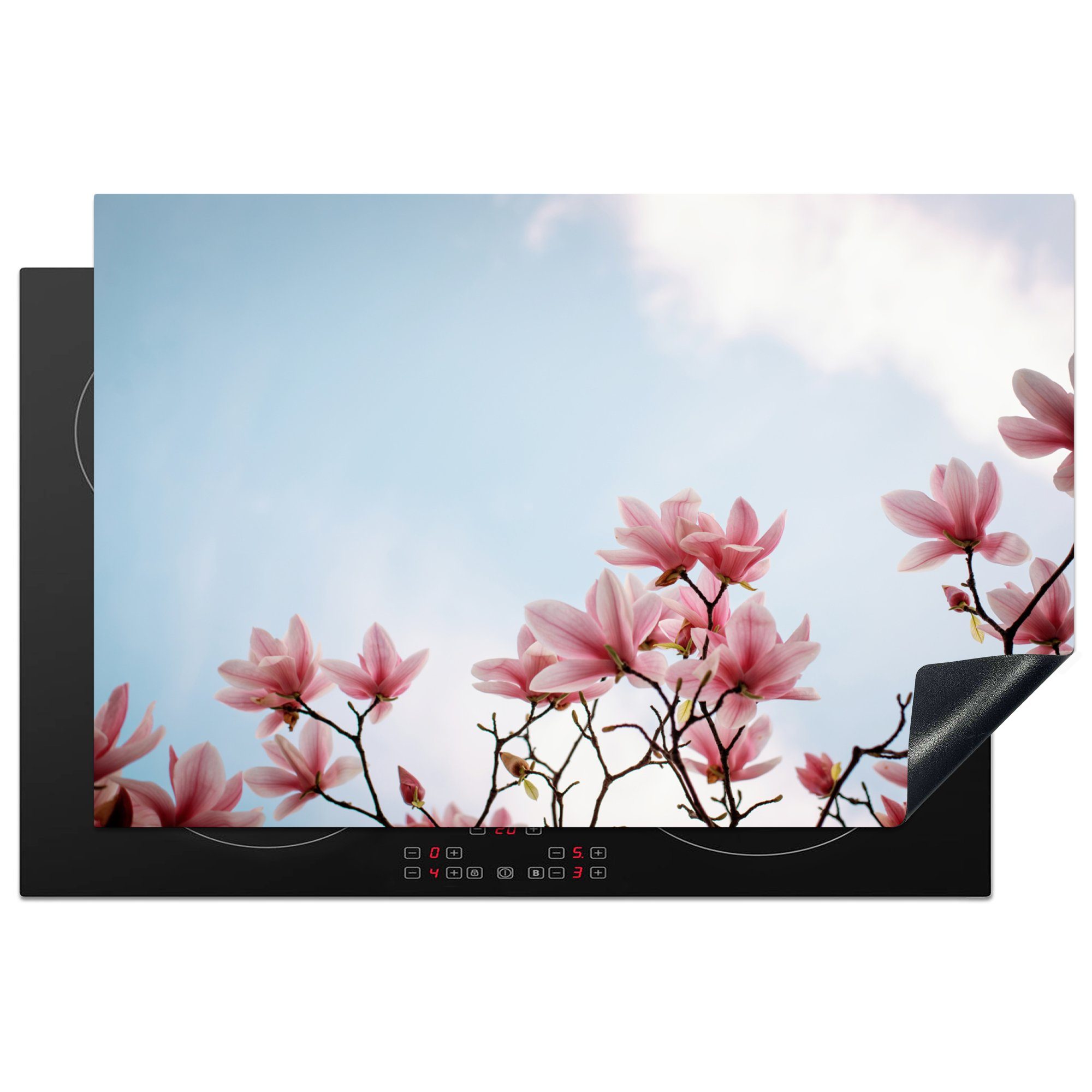 cm, die Magnolienblüten, Rosa Vinyl, Herdblende-/Abdeckplatte Ceranfeldabdeckung (1 81x52 küche, Induktionskochfeld tlg), MuchoWow für Schutz