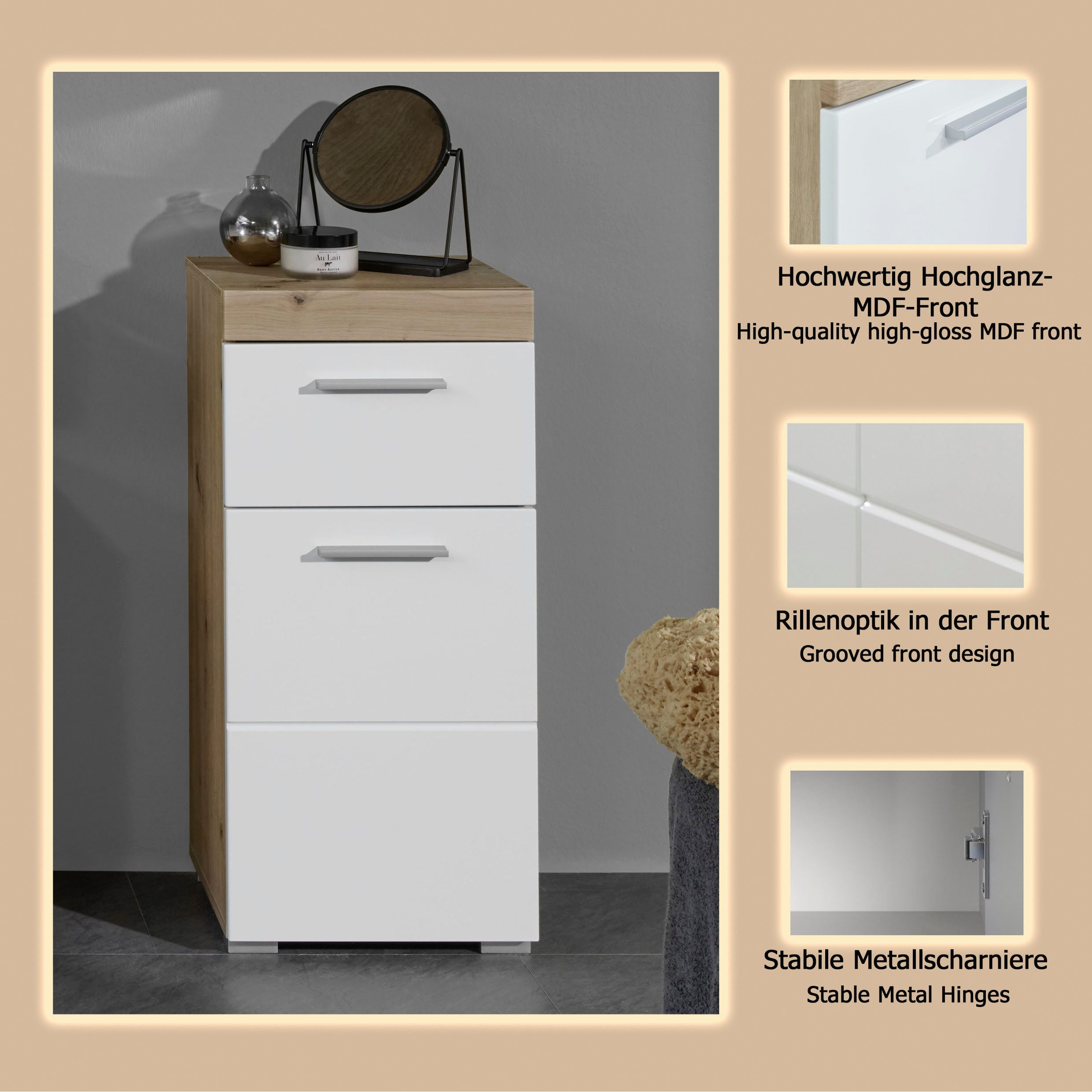 welltime Unterschrank Avena Badezimmerkommode mit 1 Schublade und 1 Tür - (B/T/H) 37/31/79 cm