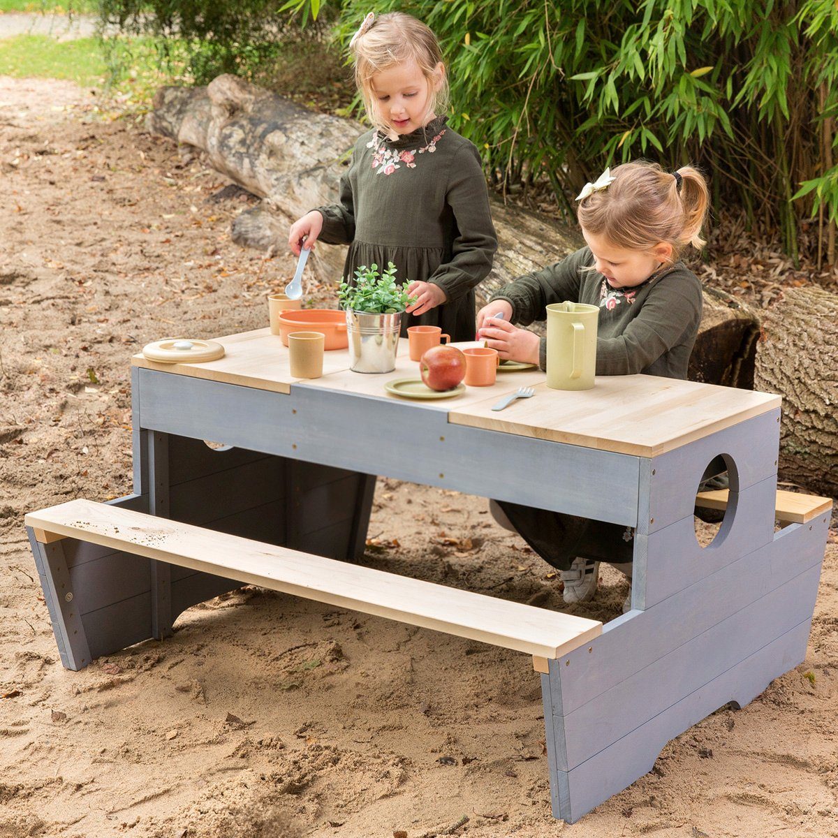 MUDDY BUDDY® Garten-Kindersitzgruppe Creator, Outdoor Spieltisch, natur - wolkengrau