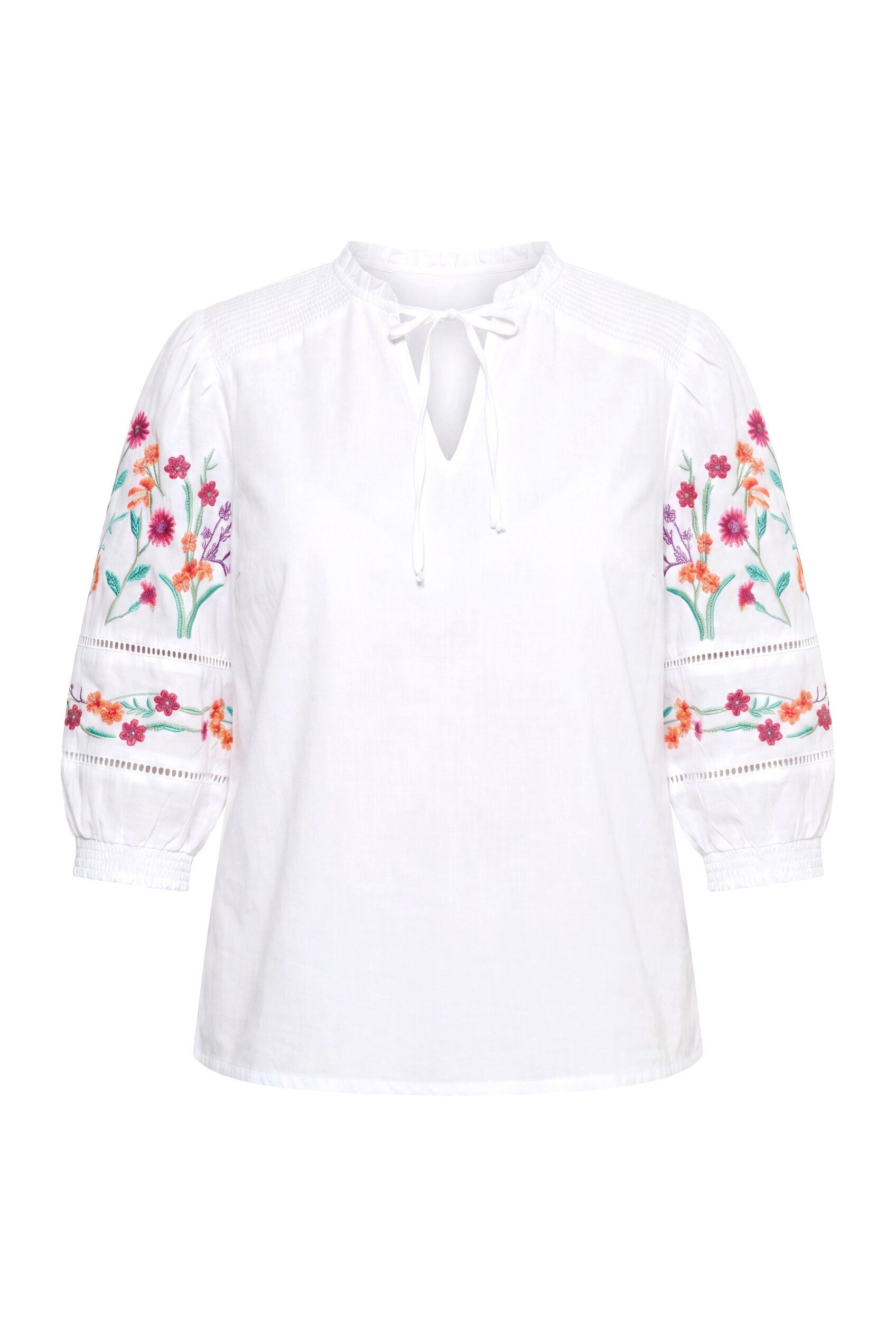 Ulla Popken Druckbluse Bluse Stickerei Tunika-Ausschnitt 3/4-Arm