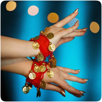 MyBeautyworld24 Kostüm Belly Dance Bauchtanz Kostüm in rot Hüfttuch inkl. ein paar Handketten