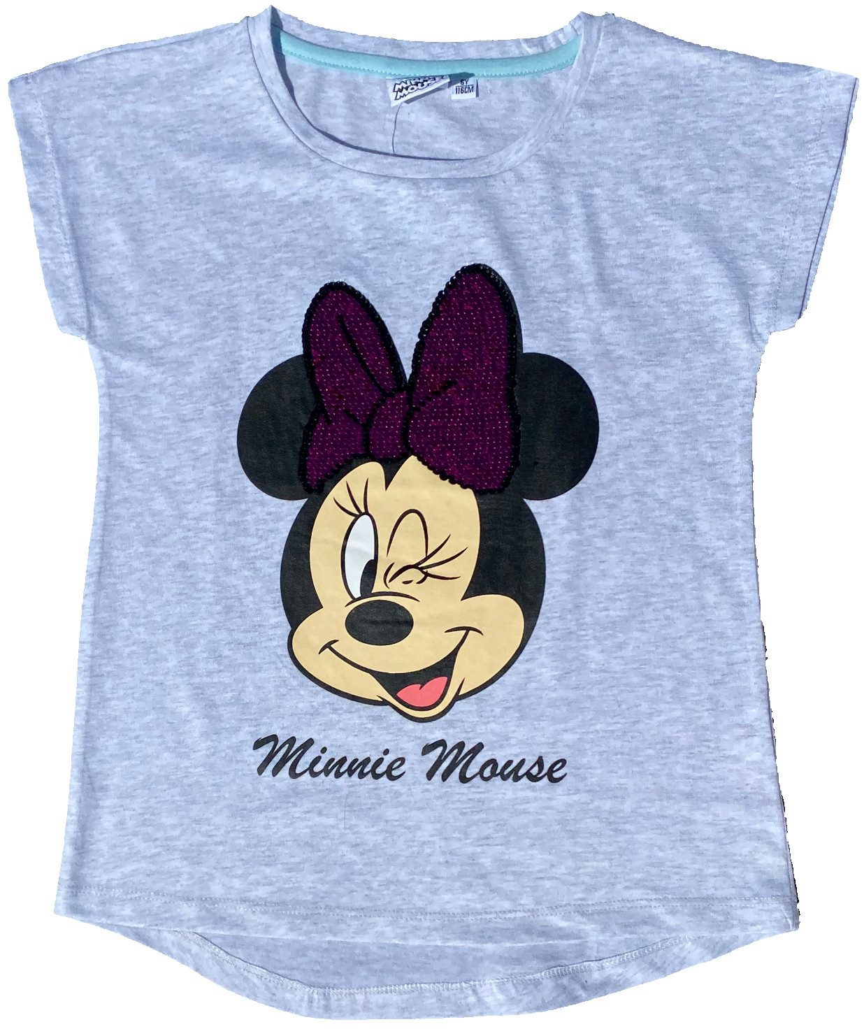 Disney Minnie Mouse Langarmshirt Minnie Mouse Wendepailetten T-Shirt Mädchen Oberteil 110 116 128 Wendepailetten