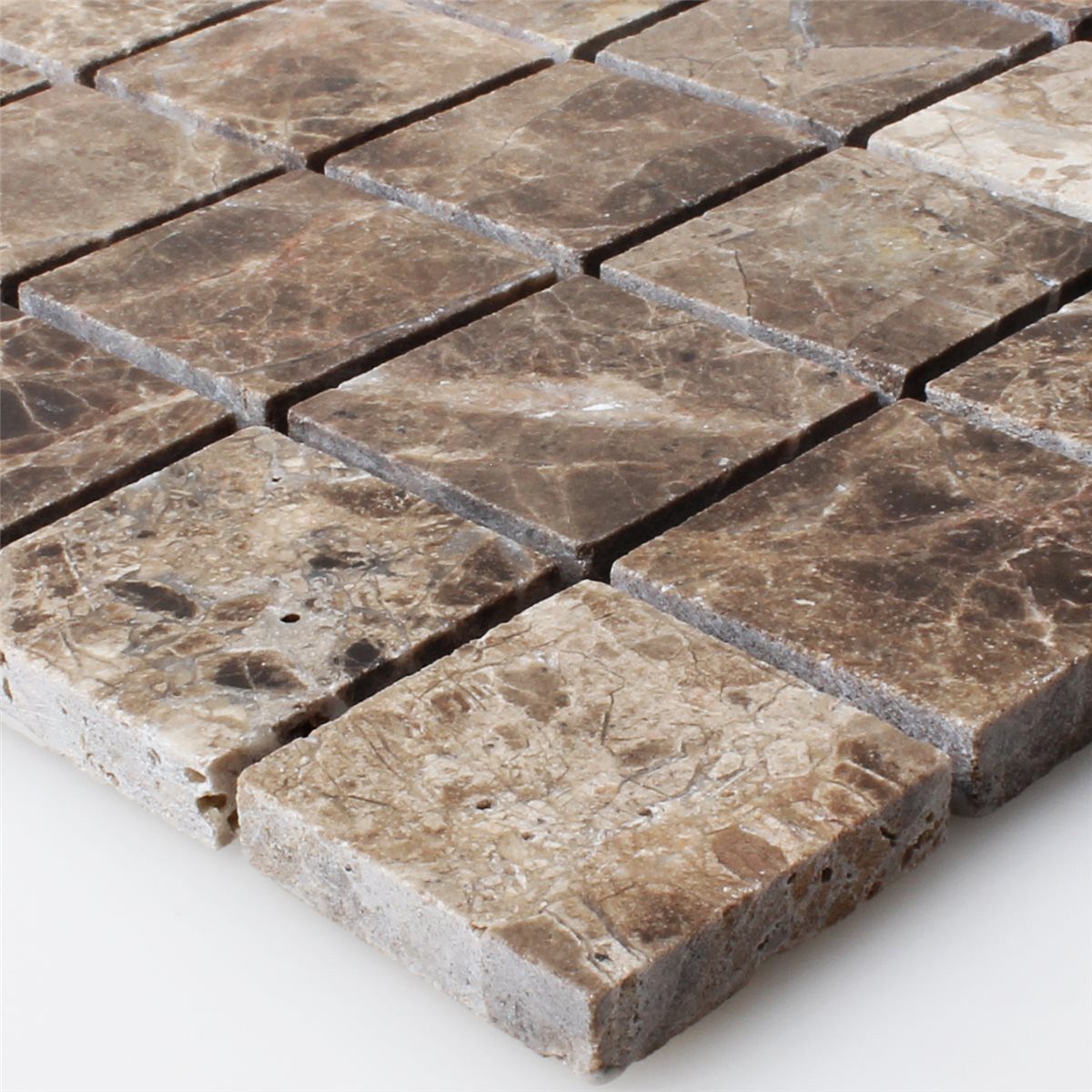 Mosafil Mosaikfliesen Marmor Naturstein Mosaikfliesen Rivoli Emprador Braun, Naturstein-Marmor 30.500x30.500, braun-emprador, Verlegefertig auf ein Netz geklebt - Frostsicher - Wasserfest
