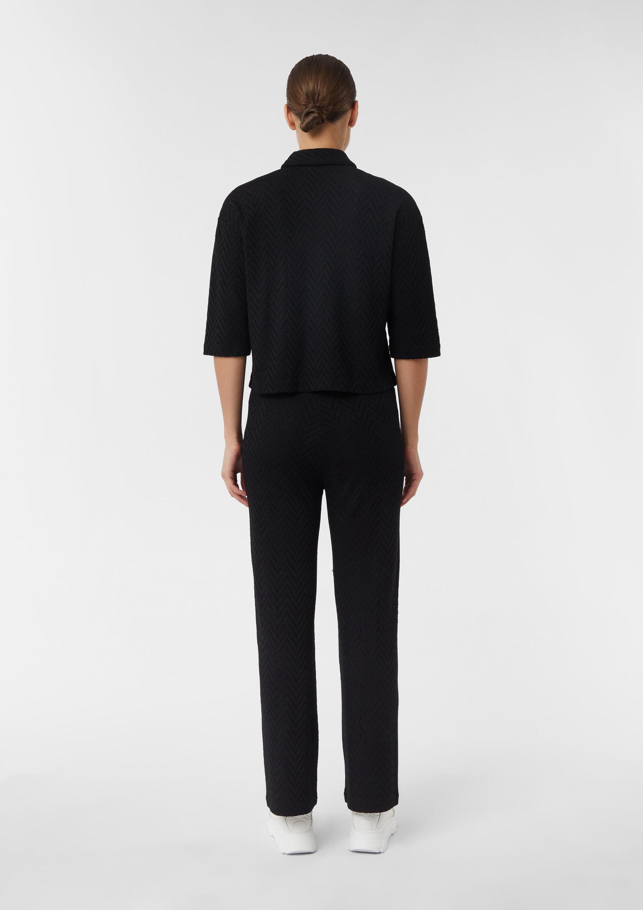 comma Kurzarmbluse T-Shirt Cropped Overshirt mit Ajourmuster und Knopfleiste