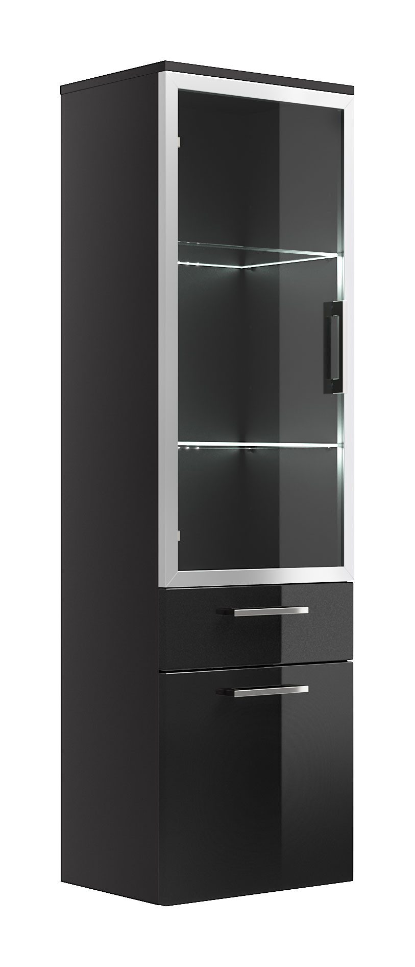 Magnolia Home Badmöbel-Set Hochschrank Rima 135 cm mit Glastür Anthrazit, Soft-Close