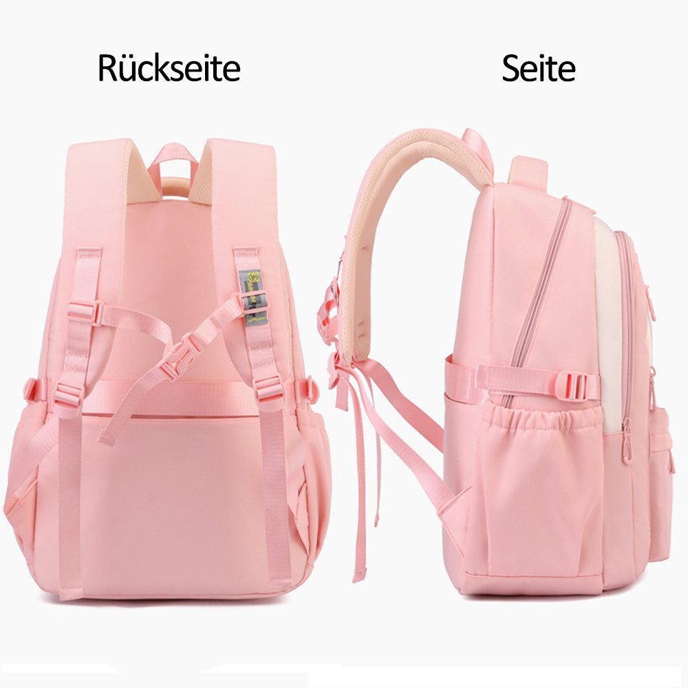 MOPUEA Schulrucksack Rucksack Schule Mit transparenter Fronttasche Mädchen Jungen Teenager (Turnbeutel Seitentasche, Laptopfach, Wasserabweisend, 1-tlg., mit doppelter Reißverschluss)