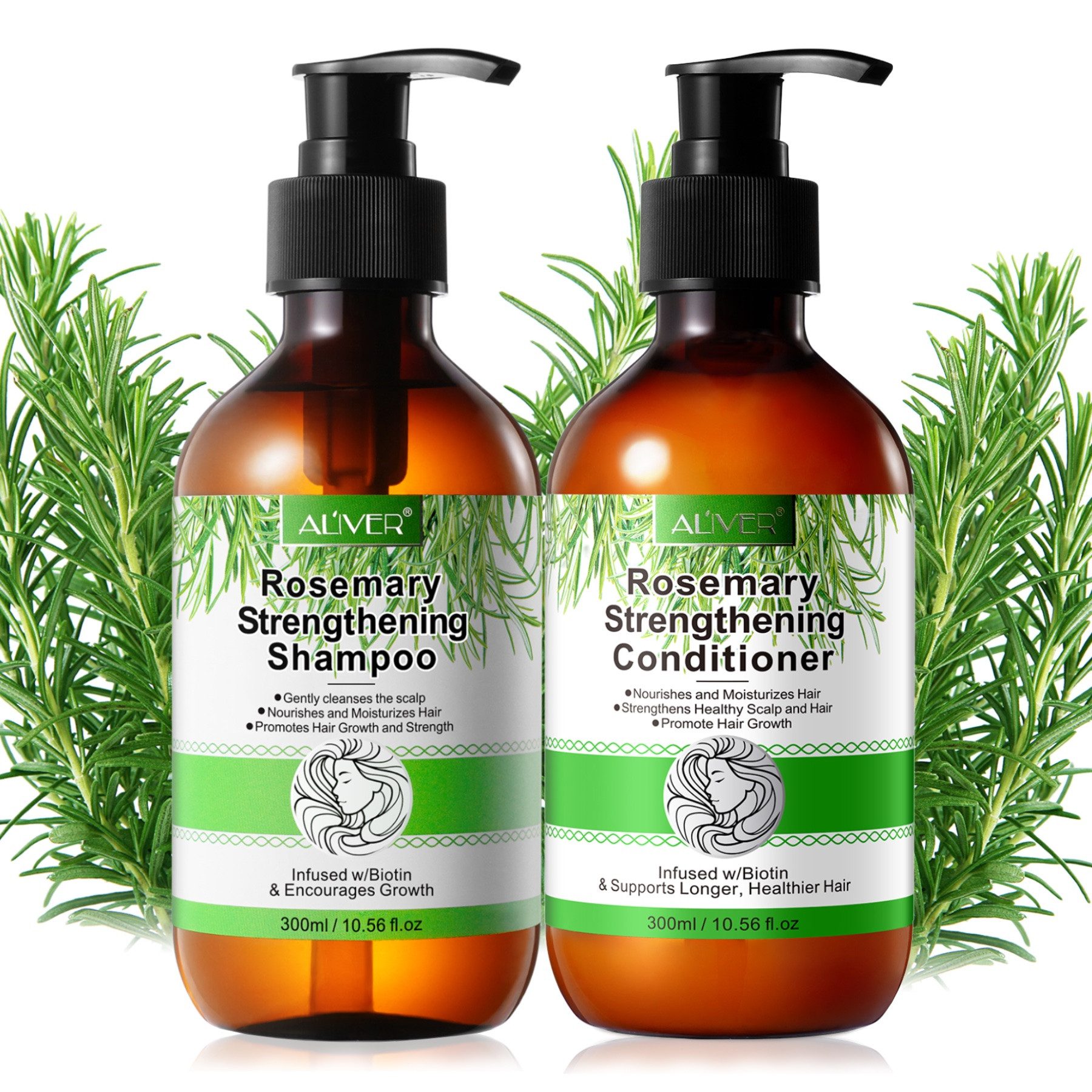 ALIVER Haarpflege-Set Rosmarin Set Shampoo Conditioner Haarmaske Haaröl Haarwachstum Vegan