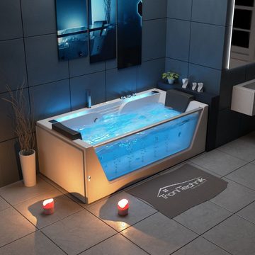 TroniTechnik Whirlpool KOS2, 179x85cm,mit Airpoolpumpe, Heizung, Whirlpooldüsen, 1-2 Personen, (mit Unterwasser LED und Radio, inkl. Zubehör, 10 Airpooljets, 4 Whirlpooljets, inkl. Spülfunktion des Rohrsystems), Premium Whirlpoolpumpe, Unterwasser LED, Massagedüsen