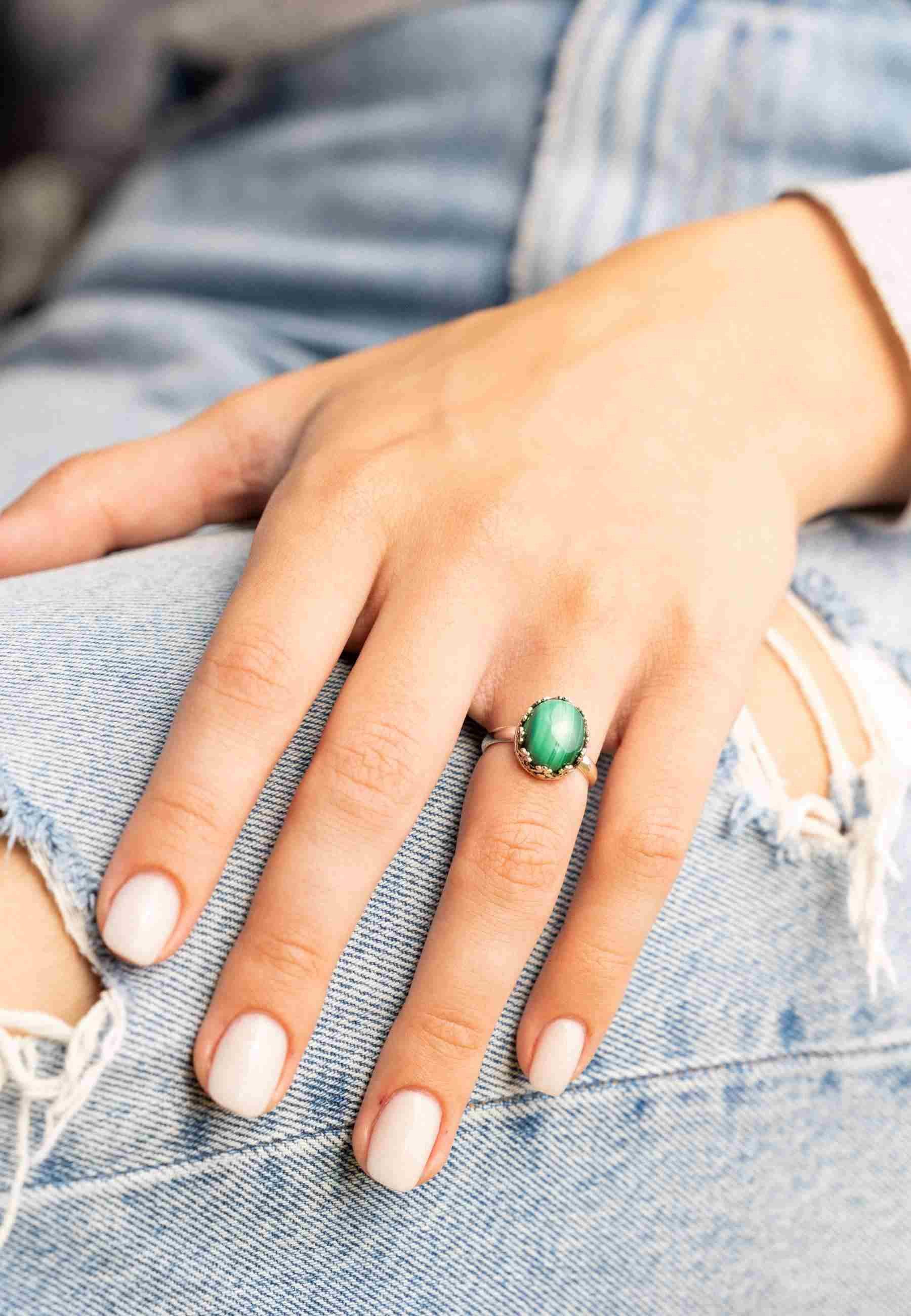 mantraroma Silberring NAPULO aus 925 Silber mit Malachit (Ring mit Schmuckb günstig online kaufen