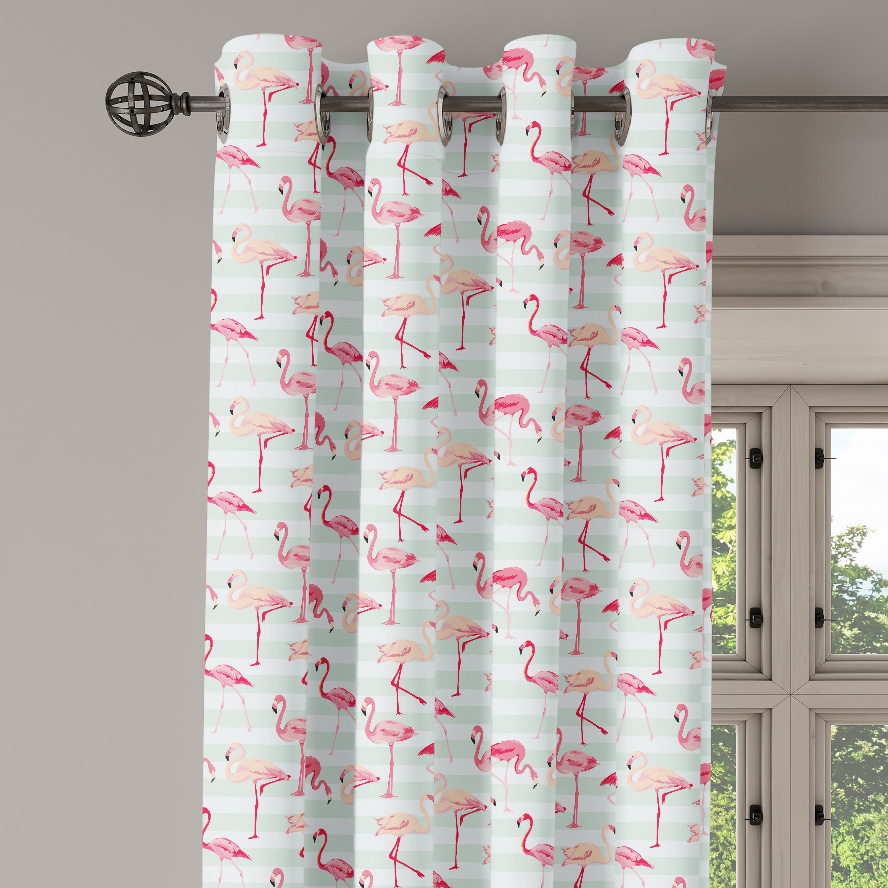 Dekorative für Schlafzimmer Flamingo Pastel Wohnzimmer, Gardine Striped Abakuhaus, 2-Panel-Fenstervorhänge Jungle