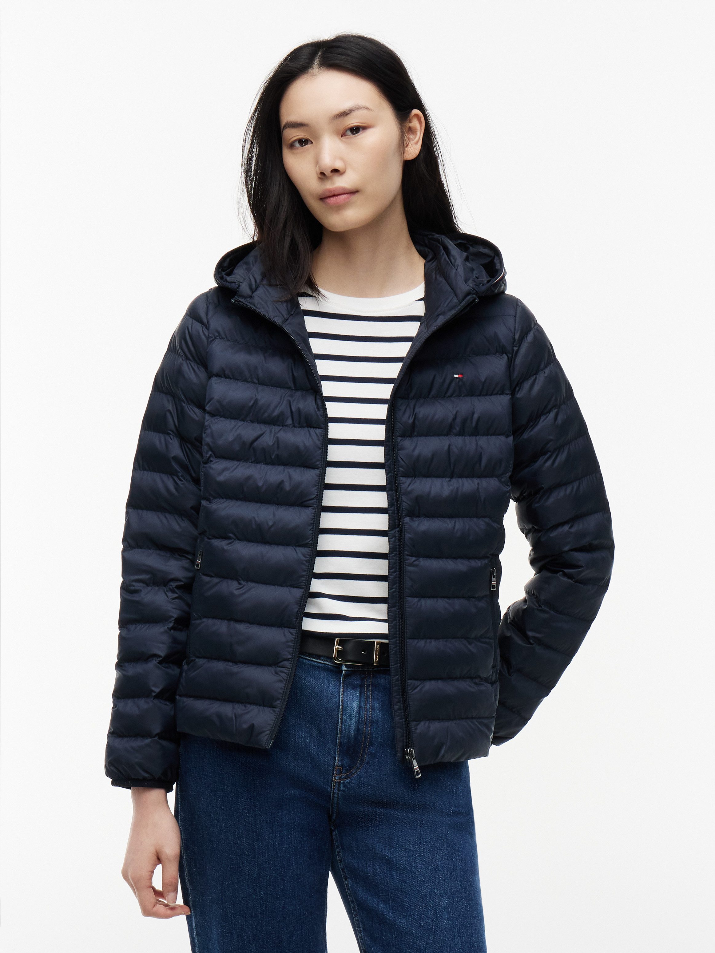 Tommy Hilfiger Steppjacke LW PADDED GLOBAL STRIPE JACKET (Global Serie TH WOMEN) sportive Kapuze mit Global Stripe