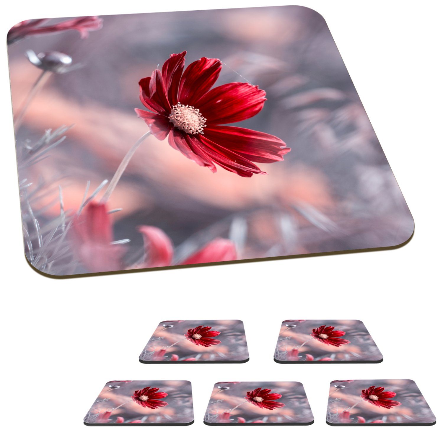 MuchoWow Glasuntersetzer Blumen - Rot Tasse Zubehör für Gläser, Pflanzen, - - Korkuntersetzer, Tischuntersetzer, Glasuntersetzer, Untersetzer, Natur 6-tlg