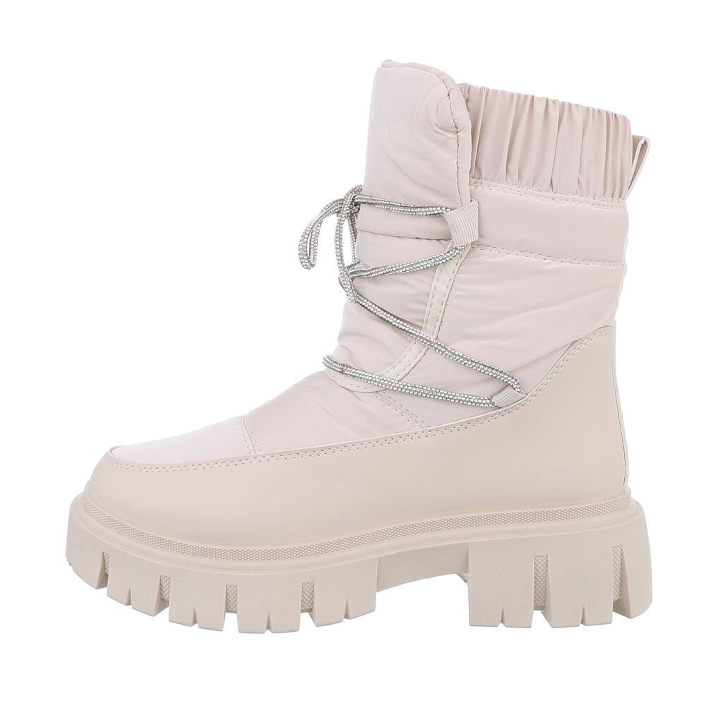 Ital-Design Damen Snowboots Freizeit Stiefelette Blockabsatz Plateaustiefeletten in Schwarz Creme