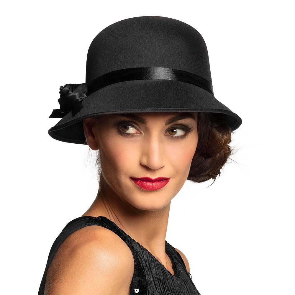 Boland Kostüm Charleston Hut Lady schwarz – Damenhut mit Schleife für Kostüm, Party, ergänzt perfekt festliche Outfits