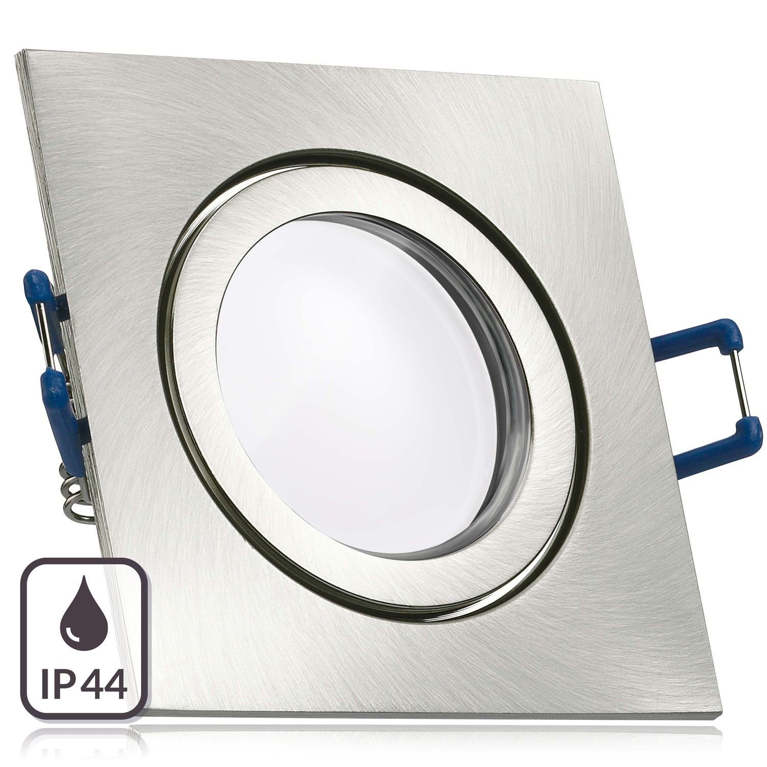 LEDANDO / LED IP44 gebürste extra silber Einbaustrahler flach edelstahl in Set Einbaustrahler LED