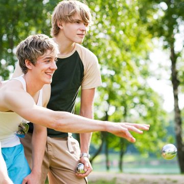 relaxdays Spielzeug-Gartenset 3 Boule Kugeln im Netz