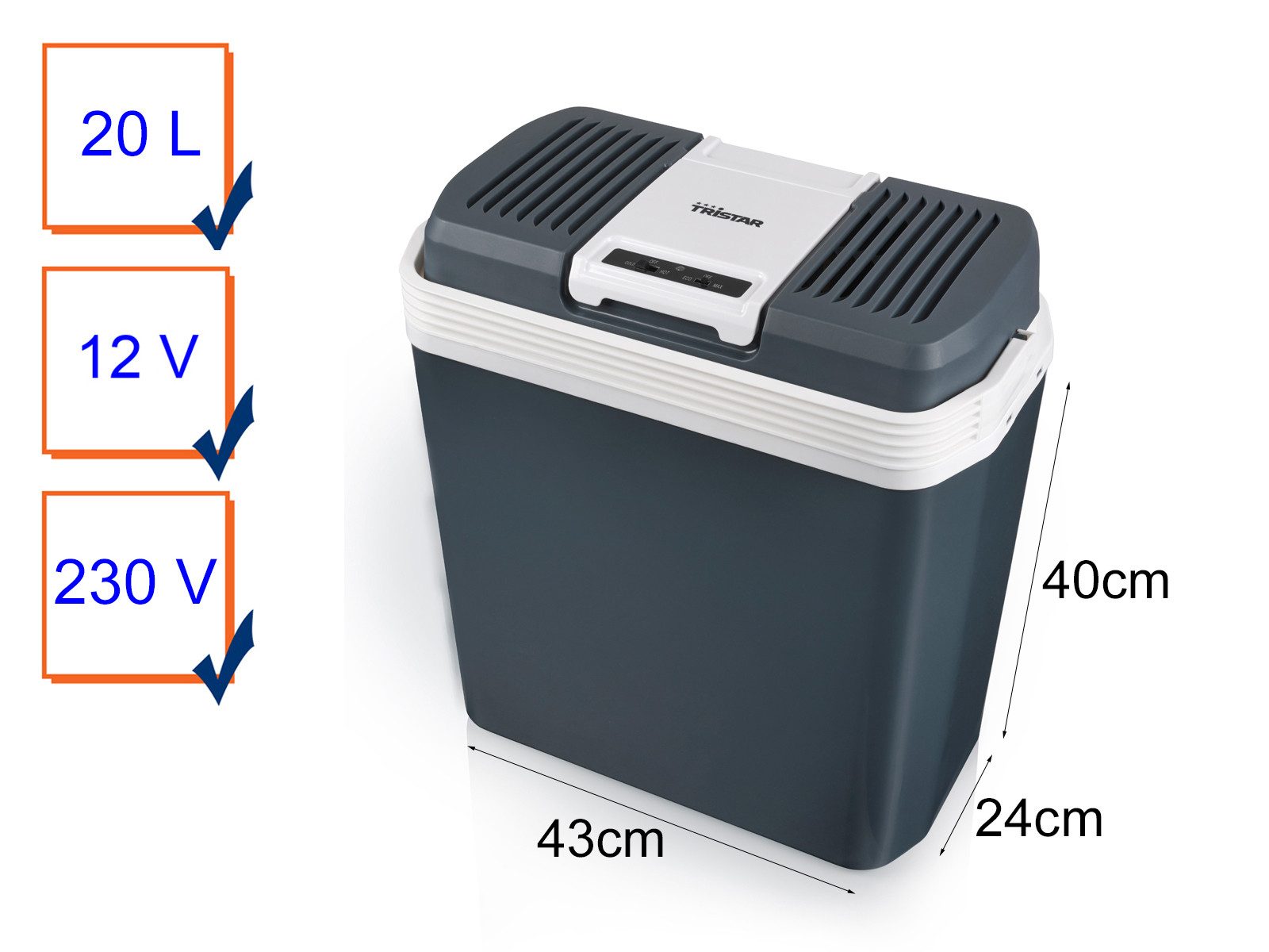 Tristar Kühlbox, 20 l, elektrisch 230V 12V klein, Outdoor für Camping & Auto thermoelektrisch