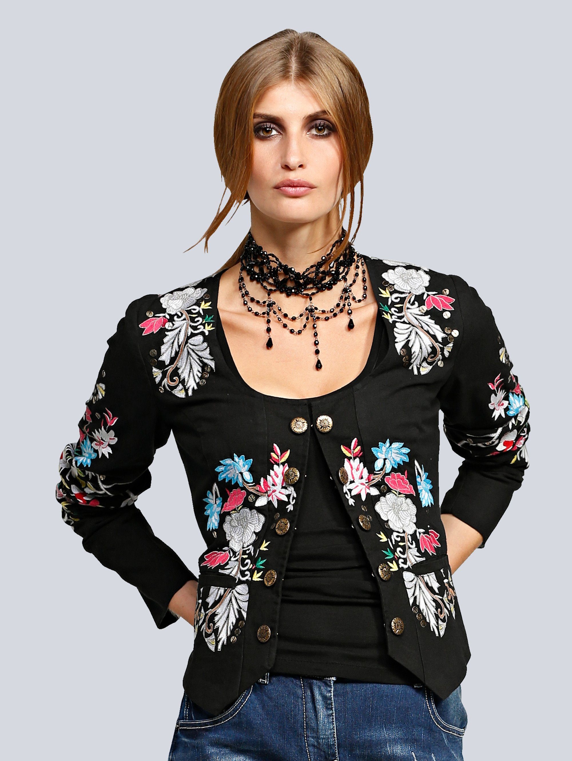 Alba Moda Jacke mit Blumenstickerei und goldfarbigen Knöpfen online kaufen  | OTTO