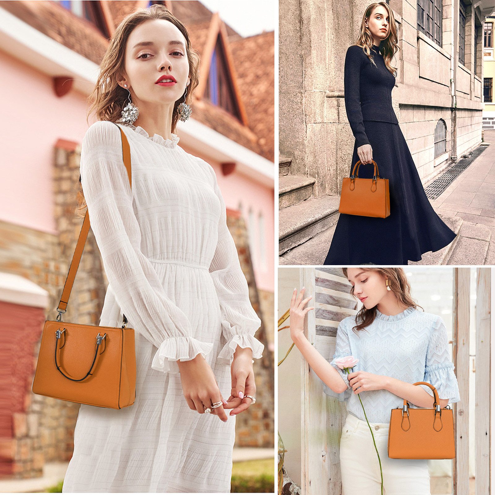TAN.TOMI Henkeltasche Umhängetasche Messenger Taschen Kleine Handtasche für Damen (Mittel Mehrere Fächer & Reißverschlüsse, mit Abnehmbar Schulterriemen), Handtasche Damen Crossbody Tote Henkeltasche